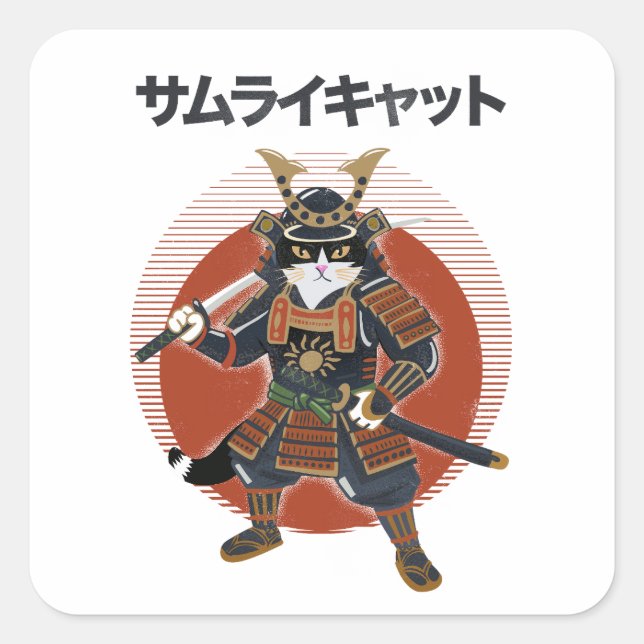 Samurai Cat Square Sticker (Front)