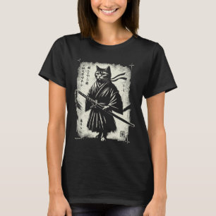 Samurai Cat Ukiyo-e Warrior Art Graphic Sumi-e Cat T-Shirt