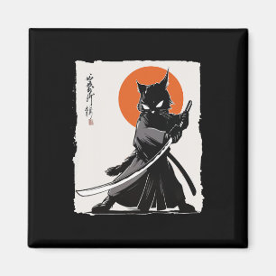 Samurai Cat Vintage Ukiyo-e Funny Warrior Cat Mang Magnet