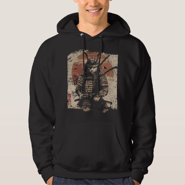 Samurai Cat Warrior Art Lovers  Hoodie (Front)