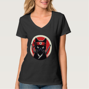 Samurai Cat Warrior Katana Japanese Ninja Art T-Shirt