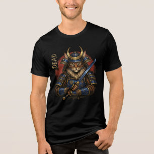 Samurai Cat Warrior T-Shirt   Katana Armor Illustr Tri-Blend Shirt