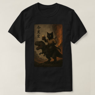 Samurai Cat with Beer & T-Rex, Cat Riding Dinosaur T-Shirt