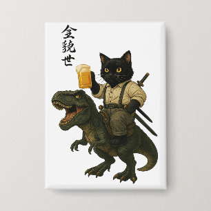 Samurai Cat with Beer & T-Rex Retro Japanese Art