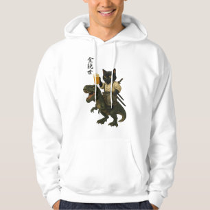 Samurai Cat with Beer & T-Rex Retro Japanese Art Hoodie