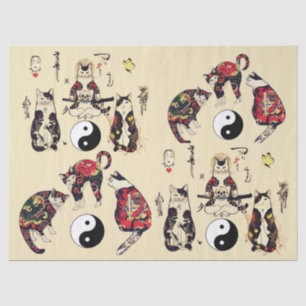 SAMURAI CATS IN SKULL,SKELETON,BUTTERFLY TATTOOS  TISSUE PAPER