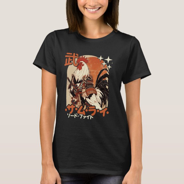 Samurai Chicken Artwork Japanese Neko Samurai Roos T-Shirt (Front)