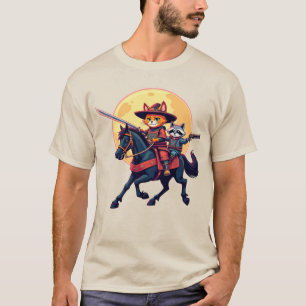 Samurai Cowboy Cat & Racoon riding horse Unique  T-Shirt
