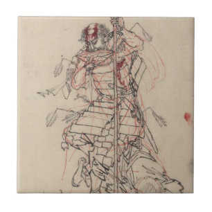 Samurai drinking Sake circa 1800s Tile