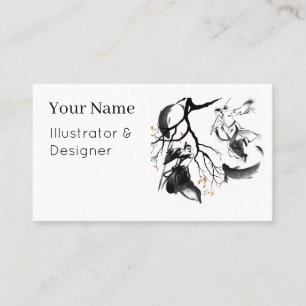 Samurai Duel & Koi Fish: Zen Sumi-e Art Business Card