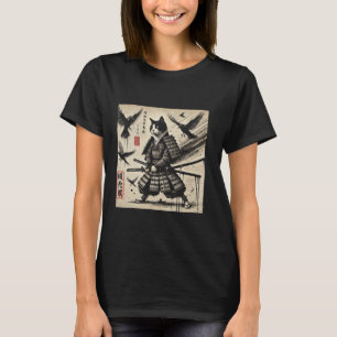 Samurai Feline Ink Art Japanese Aesthetic Design T-Shirt