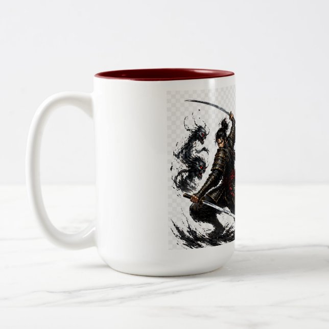 Samurai Fight Your Demons Motivational  Two-Tone Coffee Mug (Left)