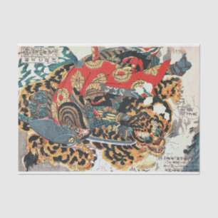 Samurai Fighting a Tiger, Kuniyoshi, Ukiyo-e Tissue Paper