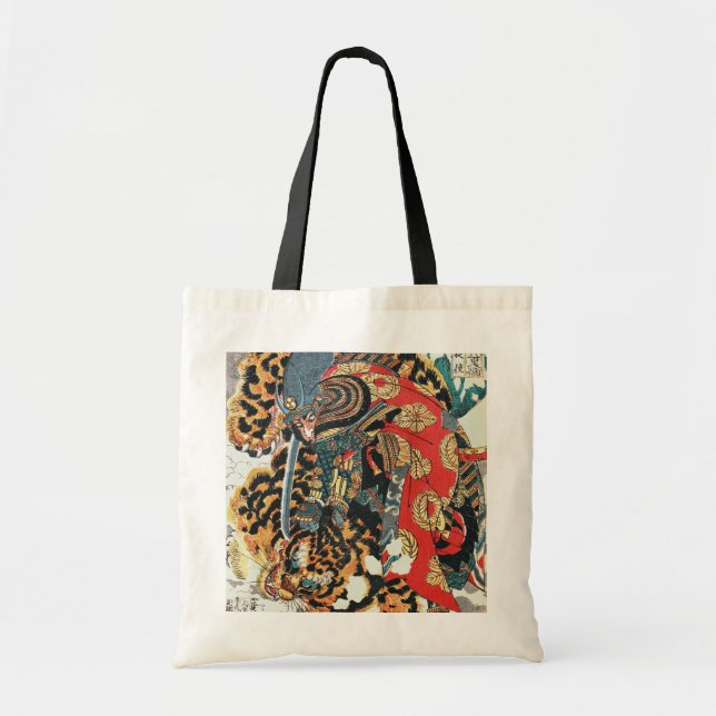 Samurai Fighting a Tiger, Kuniyoshi, Ukiyo-e Tote Bag (Front)