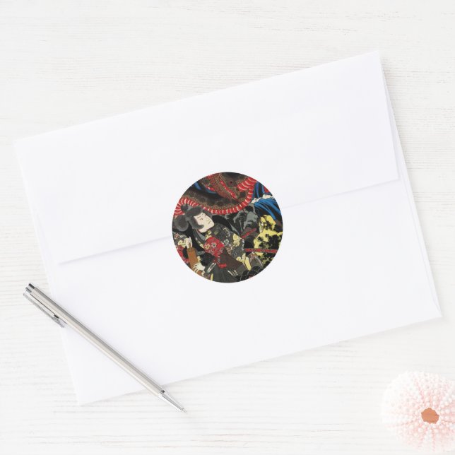 SAMURAI FIGHTING GIANT SNAKE TOAD CLASSIC ROUND STICKER (Envelope)