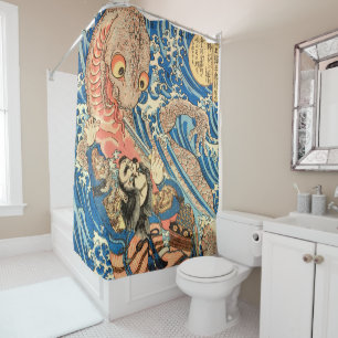 SAMURAI FIGHTING MONSTER SHOWER CURTAIN
