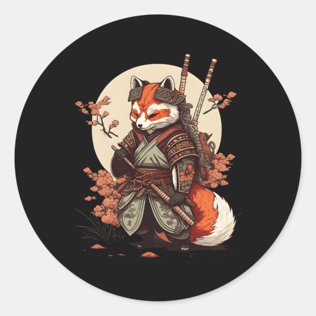 Samurai Fox Warrior Japanese Ninja Fox Kawaii Classic Round Sticker (Front)