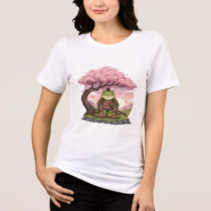 Samurai Frog Meditating Cute Funny White Womens Tri-Blend Shirt