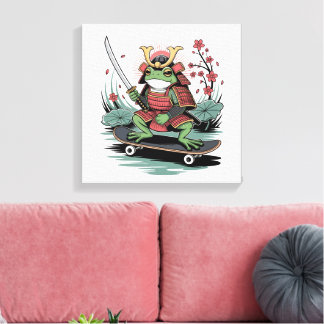 Samurai frog warrior Stretched Canvas Print