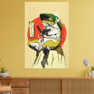 Samurai Frog with Red Sun Aesthetic Canvas Print