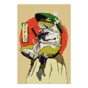 Samurai Frog with Red Sun Aesthetic Photo Print