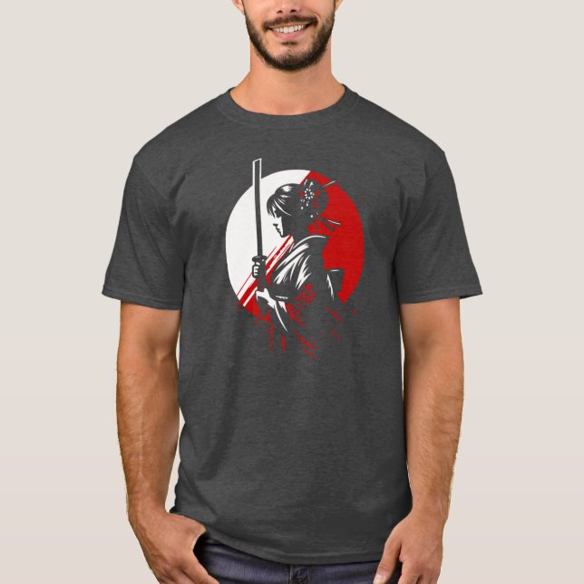 Samurai Geisha with Katana Rising Sun Warrior Boxy T-Shirt (Front)