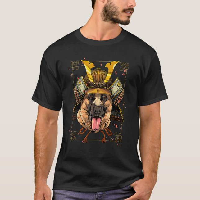 Samurai German Shepherd Dog  Japanese Warrior Bush T-Shirt (Front)