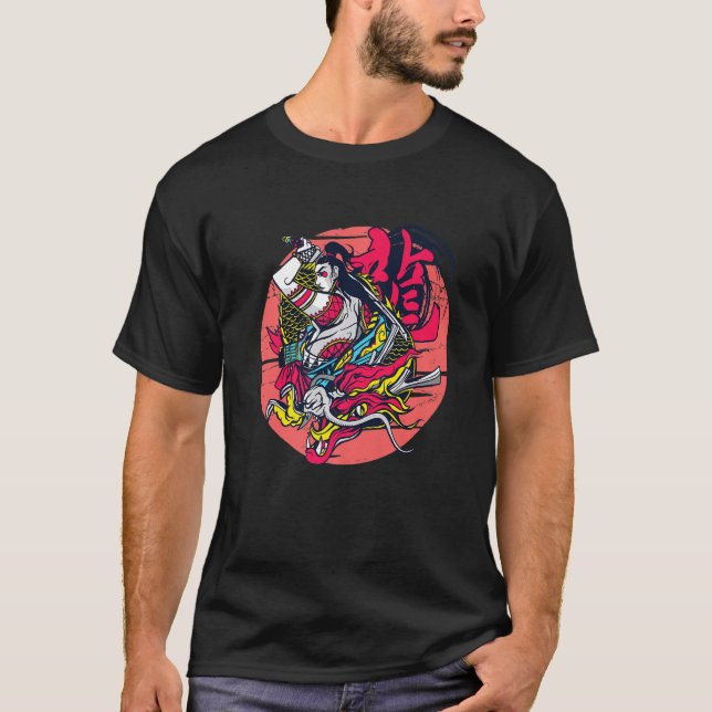 Samurai Girl Dragon Warrior Ninja Japanese Katana  T-Shirt (Front)