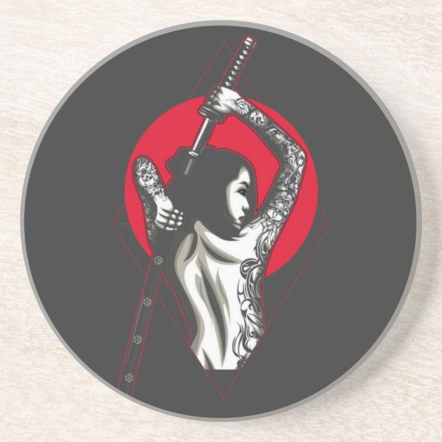 Samurai girl illustration  T-Shirt Throw Pillow Coaster (Front)