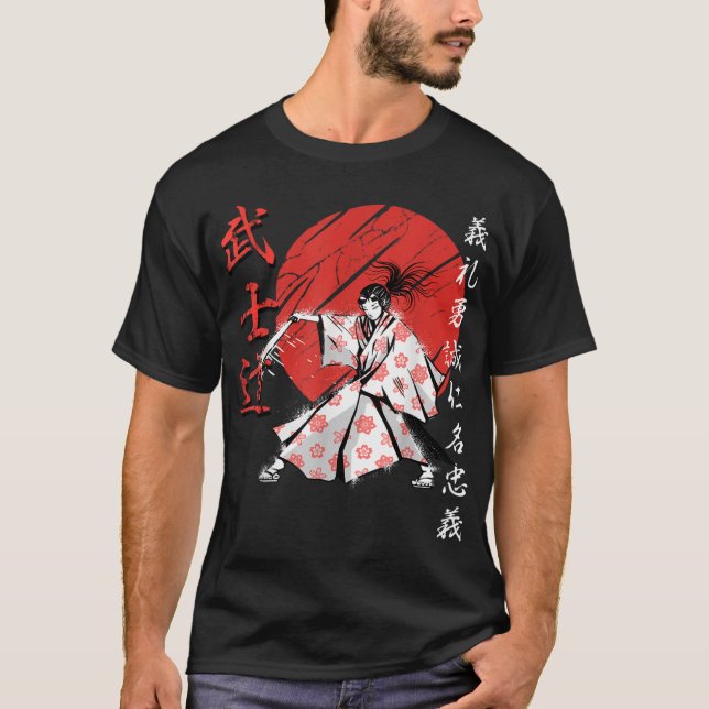 Samurai Girl Warrior Woman Bushido Code Japan T-Shirt (Front)