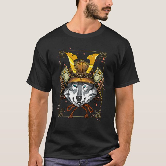 Samurai Gray Wolf Japanese Warrior Bushido Japanes T-Shirt (Front)
