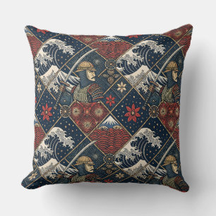 Samurai & Great Wave Traditional Japanese Pattern Cushion