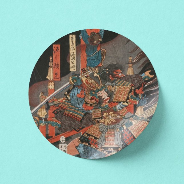 Samurai Hero Minamoto no Yorimitsu Classic Round Sticker (Minamoto no Yorimitsu Sticker- Paper View)
