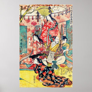 Samurai Hideyoshi and Wives 1805 Teal Poster