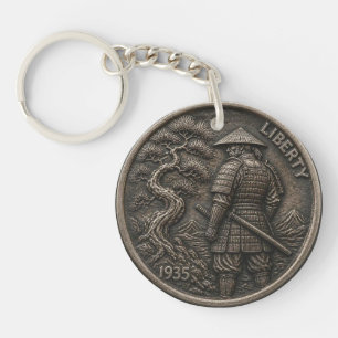 Samurai Hobo Nickel Carved Coin Double Sided Key Ring