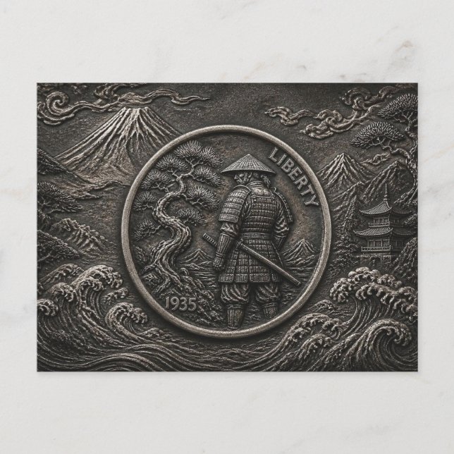 Samurai Hobo Nickel Engraved Coin Art Postcard (Front)
