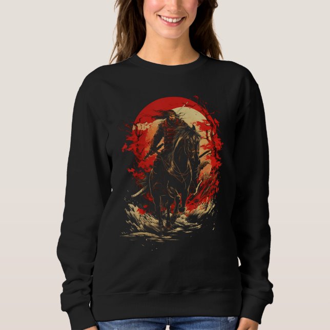 Samurai Horseback Riding Warrior Japan Art Graphic Sweatshirt (Front)
