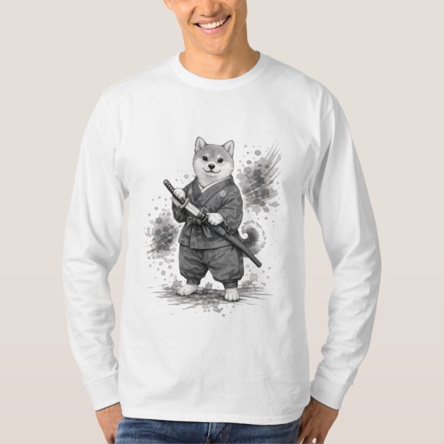 【Samurai Husky Ink Art Long Sleeve】 T-Shirt (Front)