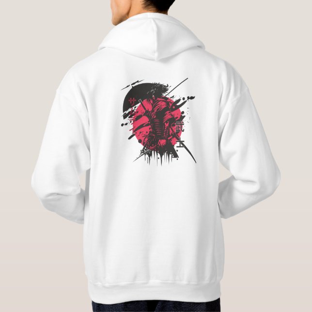 Samurai Ink Hoodie Red&Black Japanese Warrior art (Back)