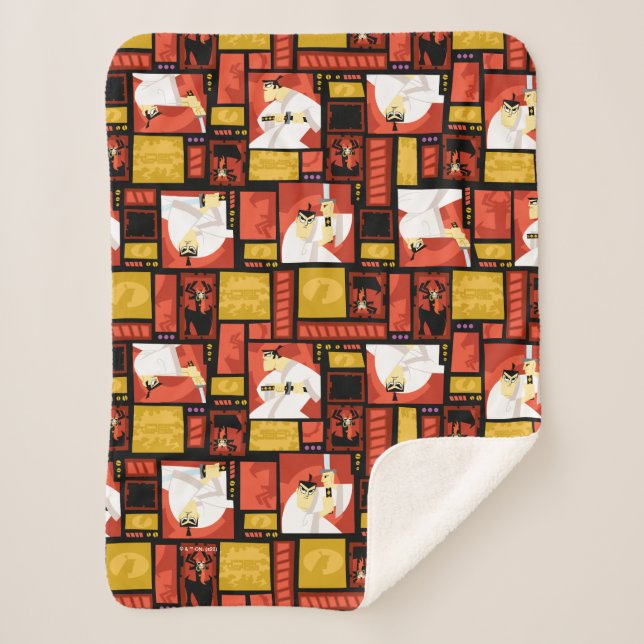 Samurai Jack & Aku Character Art Panel Pattern Sherpa Blanket (Front)