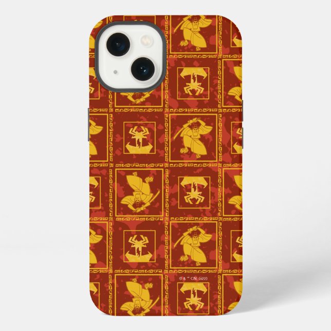Samurai Jack & Aku Golden Silhouette Tile Pattern iPhone Case (Back)