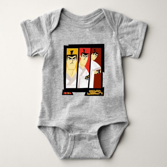 Samurai Jack Character Tri-Panel Futuristic Frame Baby Bodysuit (Front)