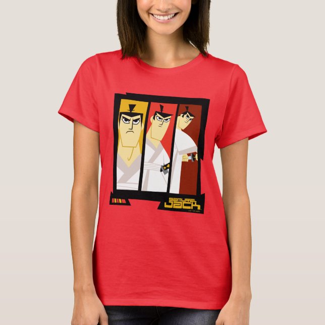 Samurai Jack Character Tri-Panel Futuristic Frame T-Shirt (Front)