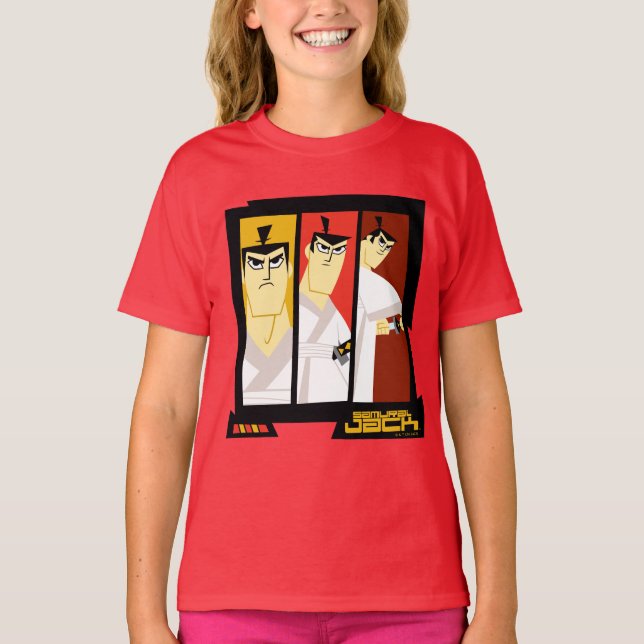 Samurai Jack Character Tri-Panel Futuristic Frame T-Shirt (Front)