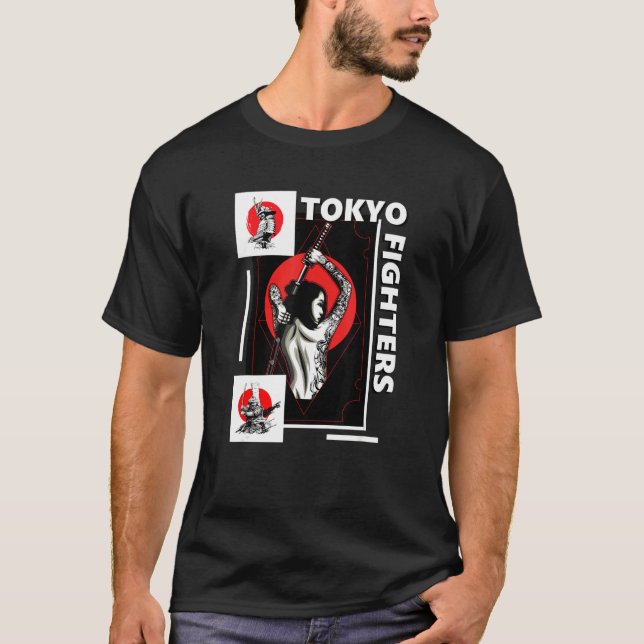 Samurai Japan Girl Clipart Style Warrior Streetwea T-Shirt (Front)