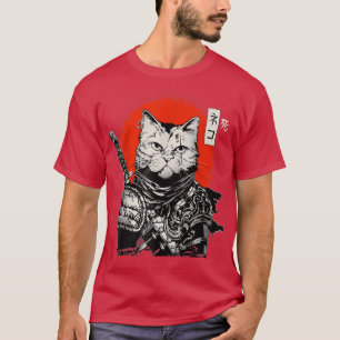Samurai Japanese Cat Bushido Warrior, Katana Sword T-Shirt