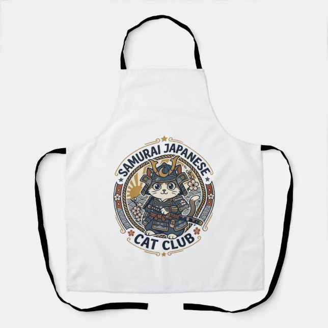 Samurai Japanese Cat POD Vector Art - Samurai Japa Apron (Front)
