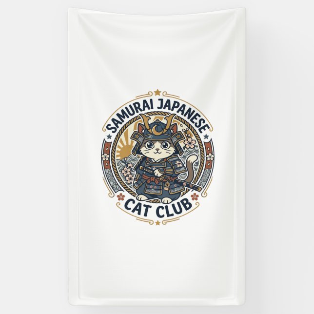 Samurai Japanese Cat POD Vector Art - Samurai Japa Banner (Vertical)
