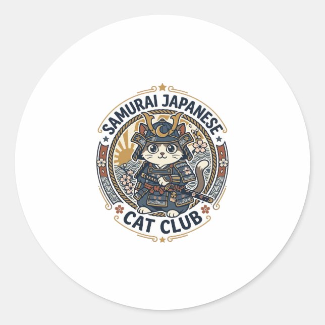 Samurai Japanese Cat POD Vector Art - Samurai Japa Classic Round Sticker (Front)