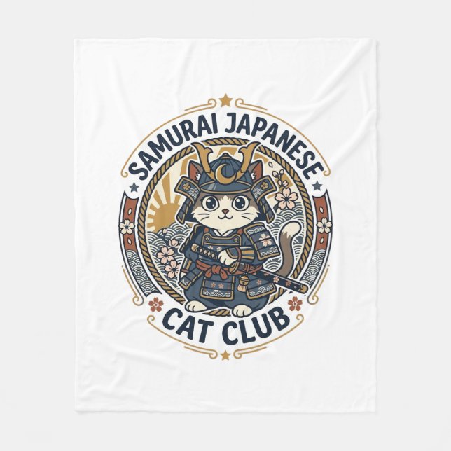 Samurai Japanese Cat POD Vector Art - Samurai Japa Fleece Blanket (Front)